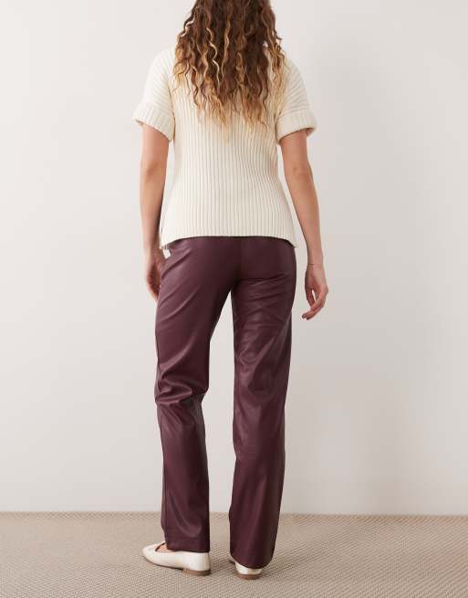 ASOS DESIGN pantaloni slim dritti in pelle sintetica bordeaux, 3 di 5