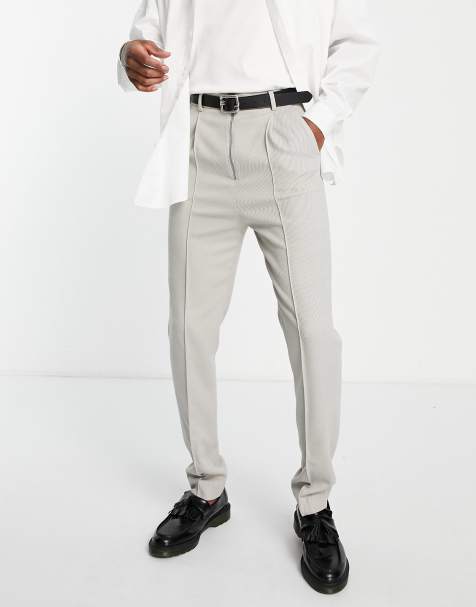 ASOS DESIGN - Pantaloni slim eleganti in twill grigio ghiaccio con zip e pieghe sul davanti - view 1