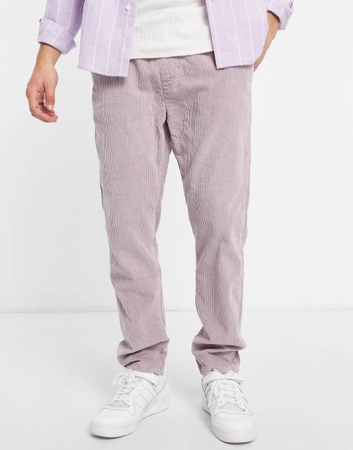 ASOS DESIGN - Pantaloni slim in velluto a coste con lavaggio acido viola