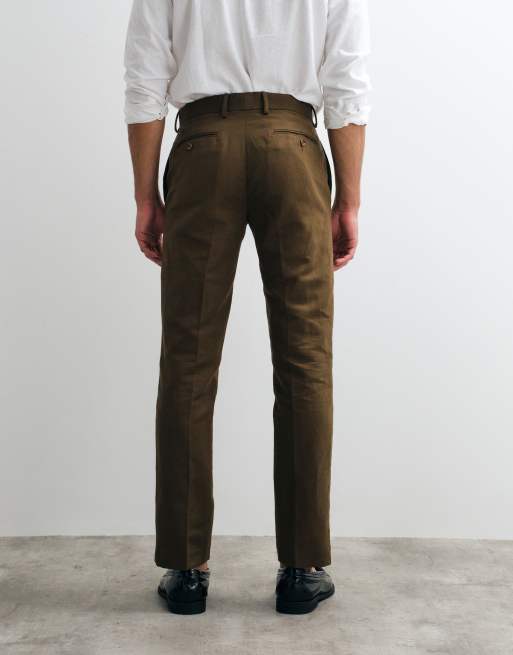 ASOS DESIGN - Pantaloni slim sartoriali in misto lino marrone scuro, 3 di 5