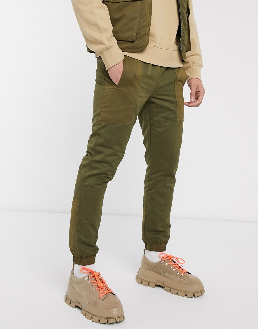ASOS DESIGN - Pantaloni slim trapuntati coordinati color kaki-Verde