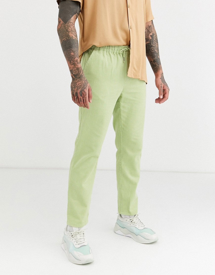 ASOS DESIGN - Pantaloni slim verde chiaro a coste