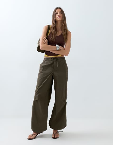 ASOS DESIGN - Pantaloni stile paracadutista kaki con fermacorda sul fondo - view 1