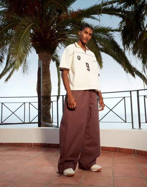 ASOS DESIGN - Pantaloni stile paracadutista marroni in misto lino - view 1