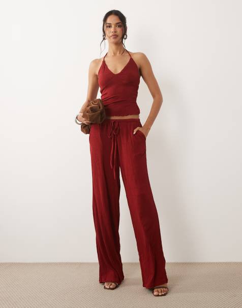 ASOS DESIGN - Pantaloni stropicciati a fondo ampio rossi con coulisse in coordinato - view 1