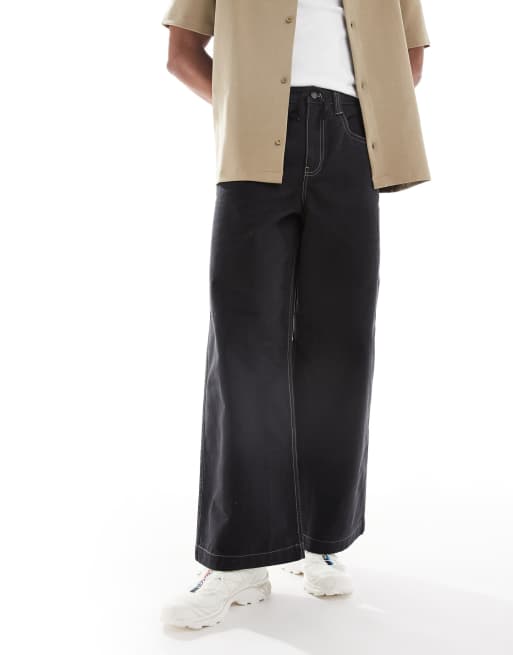 ASOS DESIGN - Pantaloni super ampi neri con tasche ricamate sul retro, 4 di 5
