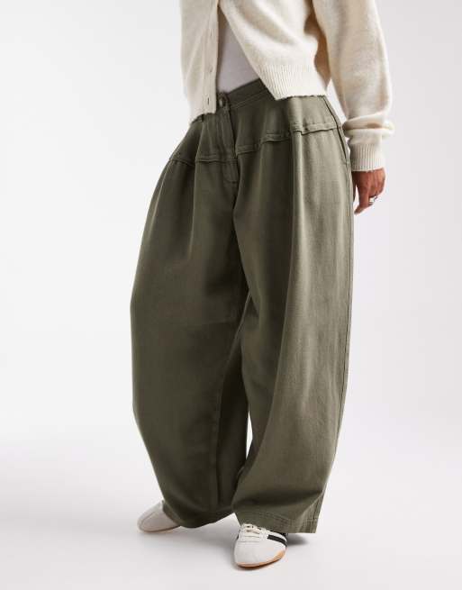 ASOS DESIGN - Pantaloni super oversize kaki slavato con cuciture a vista, 2 di 5