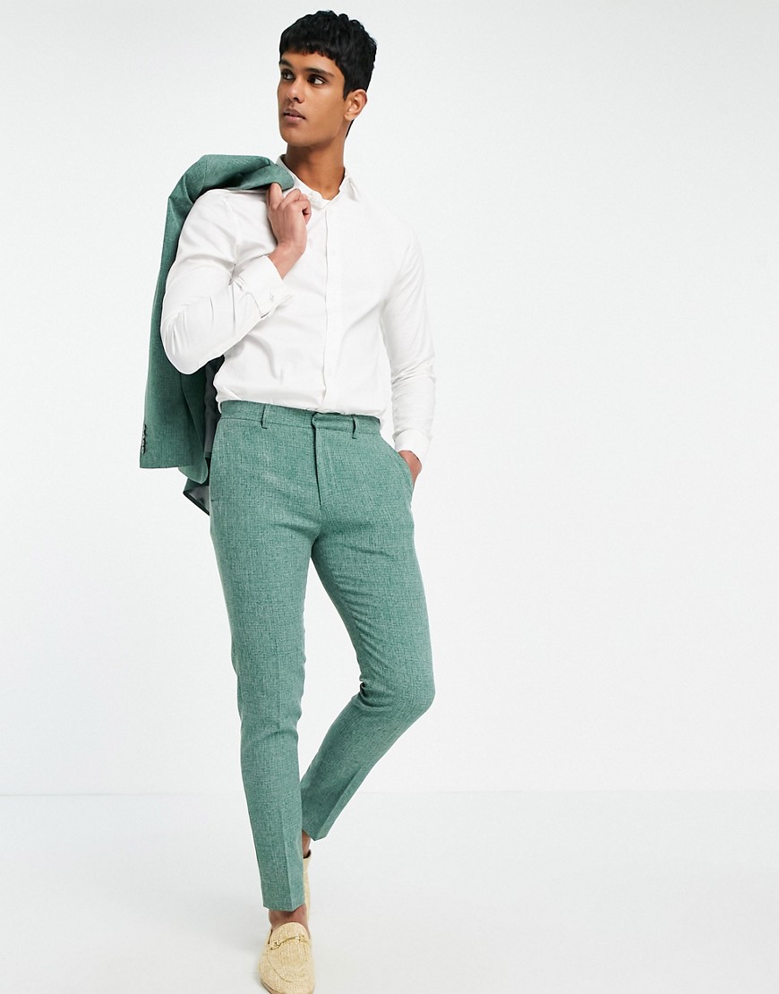 ASOS DESIGN - Pantaloni super skinny da abito verde bosco effetto tratteggiato