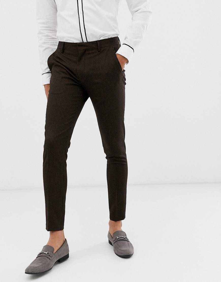 ASOS DESIGN - Pantaloni super skinny eleganti gessati nero con arancione
