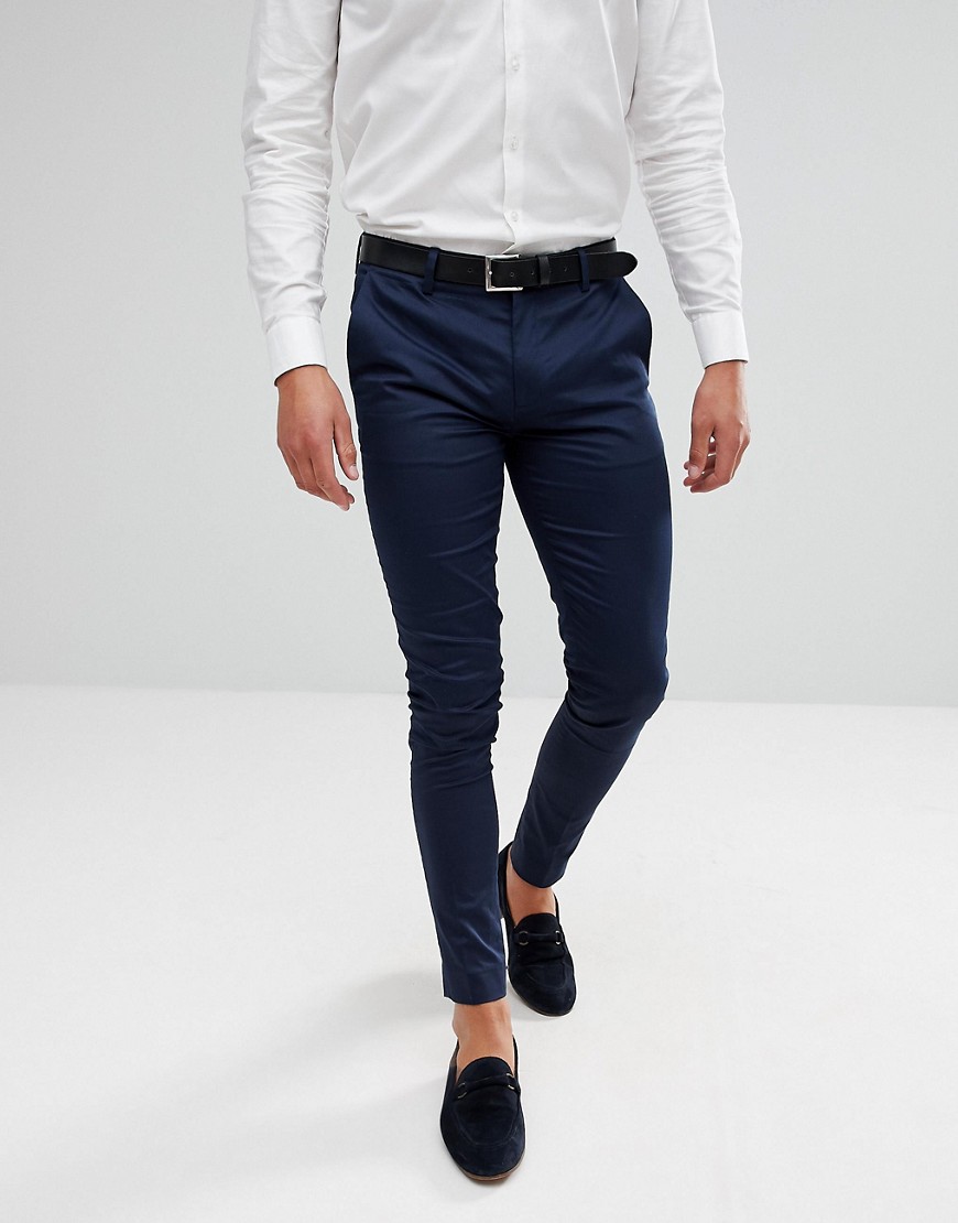 ASOS DESIGN - Pantaloni super skinny in rasatello di cotone blu navy