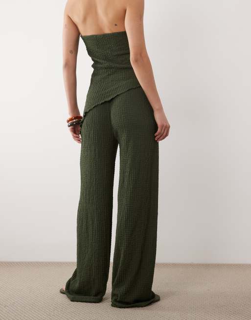 ASOS DESIGN - Pantaloni testurizzati a fondo ampio kaki in coordinato, 4 di 5