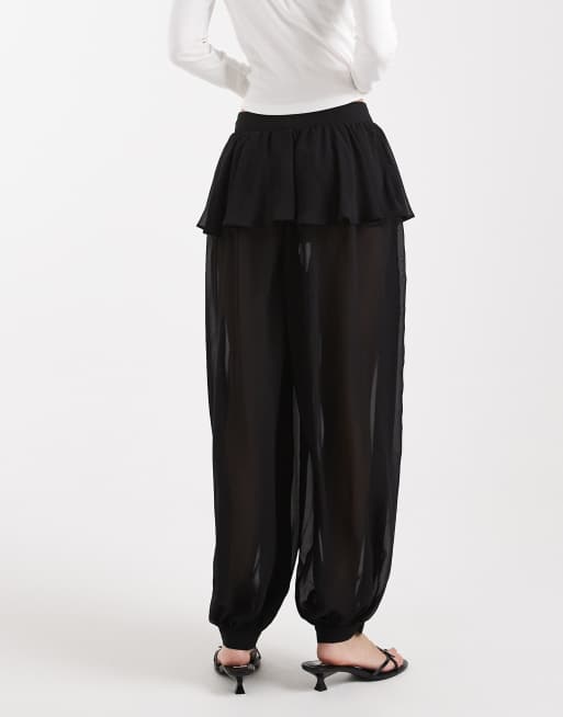 ASOS DESIGN - Pantaloni trasparenti a palloncino neri con strato sovrapposto stile gonna, 4 di 5