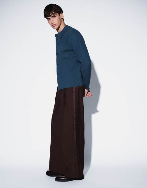 ASOS DESIGN pantaloni tuxedo sartoriali a pieghe con gamba ampia marrone scuro - view 1