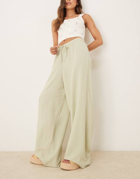 ASOS DESIGN - Pantaloni verde salvia in misto lino - view 1