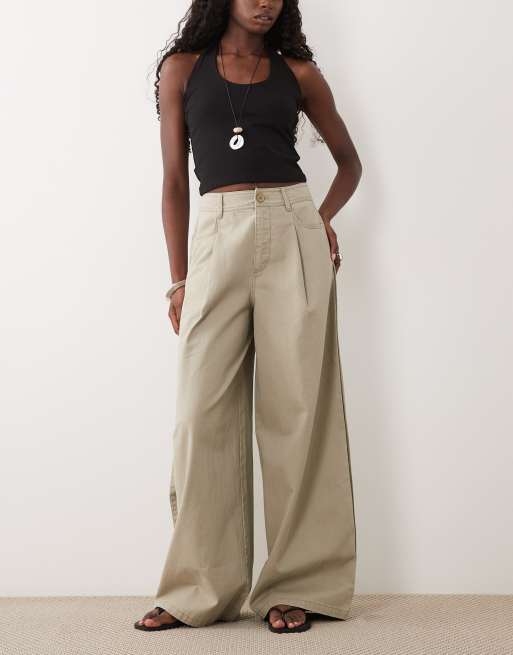 ASOS DESIGN pantaloni wide barrel con dettaglio di piega laterale in stone, 1 di 5