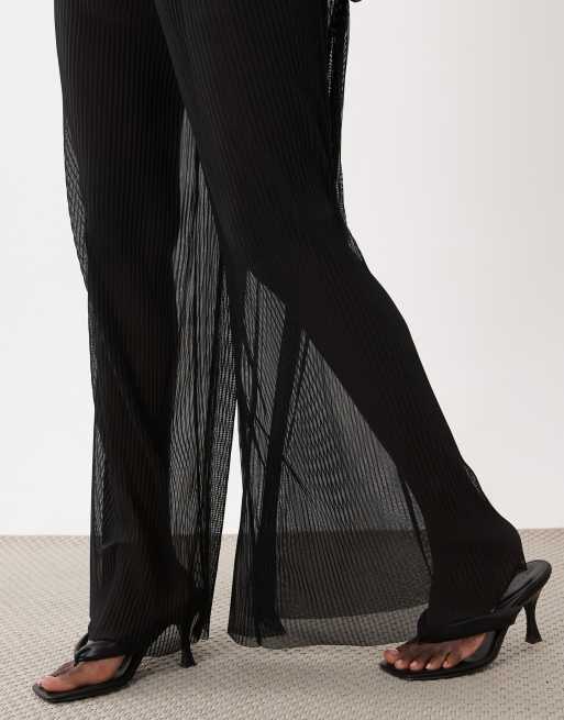 ASOS DESIGN pantaloni wide leg in mesh trasparente stropicciato neri, 4 di 5