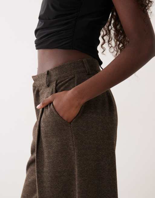ASOS DESIGN pantaloni wide leg mix & match spazzolati a spina di pesce marroni, 4 di 5