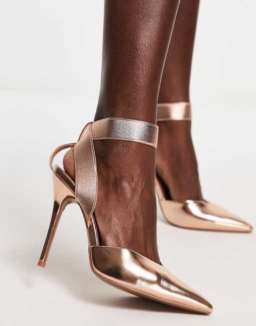 ASOS DESIGN – Pantha – Buty na obcasie z elastycznym paskiem w kolorze różowego złota 