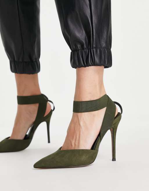 ASOS DESIGN – Pantha – Buty na wysokim obcasie w kolorze khaki z elastycznym paskiem 