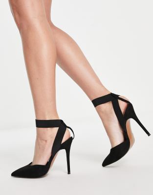 ASOS DESIGN Pantha elastic high heeled shoes in black