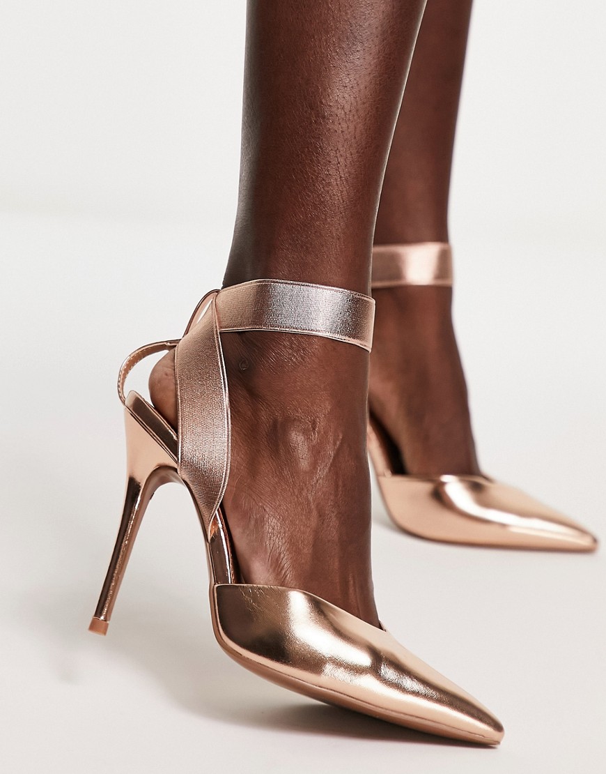 Asos Design Pantha Elastic High Heeled Shoes In Rose Gold