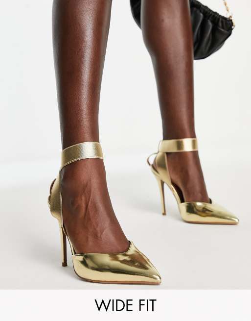 ASOS DESIGN Pantha Scarpe oro a pianta larga con tacco alto ed