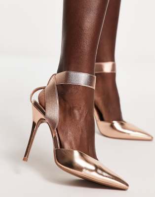 ASOS DESIGN - Pantha - Schuhe in Roségold mit Gummiriemen und hohem Absatz-Goldfarben