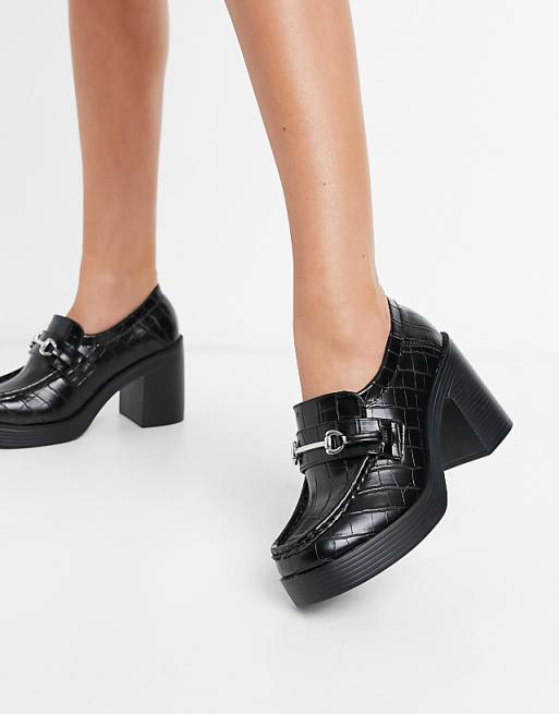 ASOS DESIGN Panther chunky high heeled loafer in black | ASOS