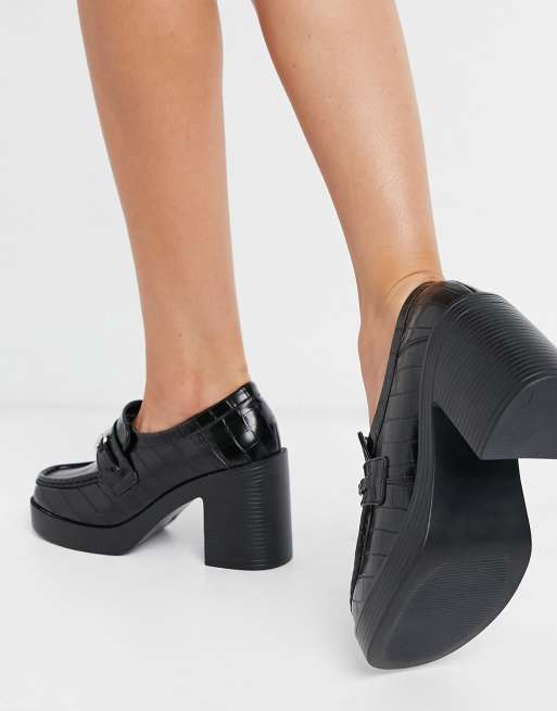 ASOS DESIGN Panther Loafers met dikke zool en hoge hak in zwart