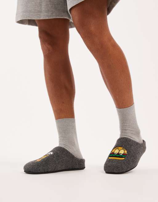 ASOS DESIGN - Pantoffelmuiltjes met grafisch borduursel in grijs vilt, 4 van 4