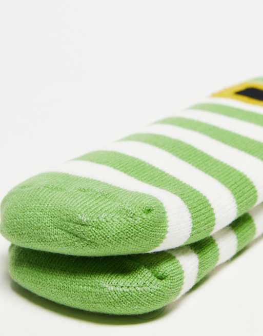 ASOS DESIGN Pantofole a calzino verdi e bianche a righe con dettaglio natalizio