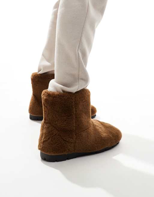 ASOS DESIGN - Pantofole a stivaletto marroni in pelliccia sintetica, 4 di 4