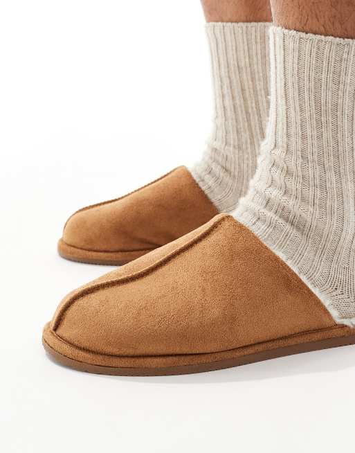 ASOS DESIGN - Pantofole sabot color cuoio con interno in montone sintetico, 2 di 4