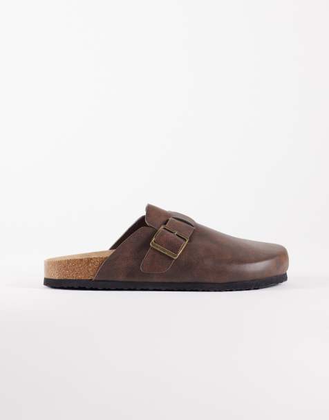 ASOS DESIGN – Pantoletten in öligem Braun mit Korksohle - view 1