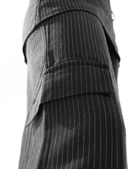 ASOS DESIGN pants with skirt detail in black stripe, 3 of 5