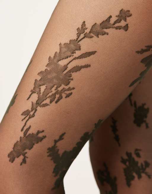 ASOS DESIGN - Panty met grote abstracte bloemen van kant in donkergroen, 2 van 3