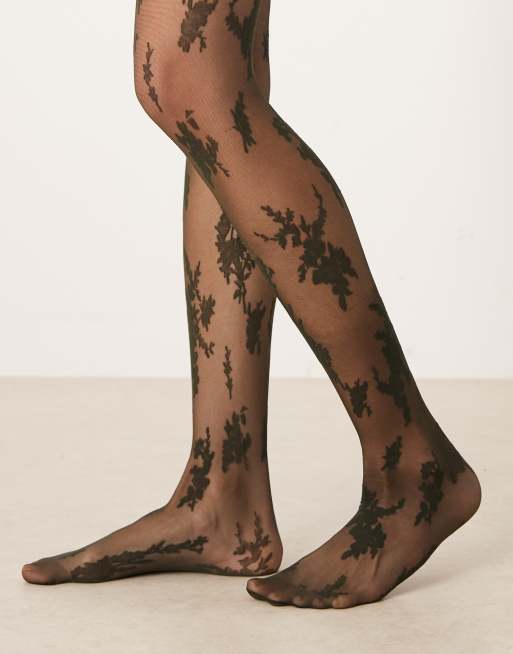 ASOS DESIGN - Panty met grote abstracte bloemen van kant in donkergroen, 3 van 3