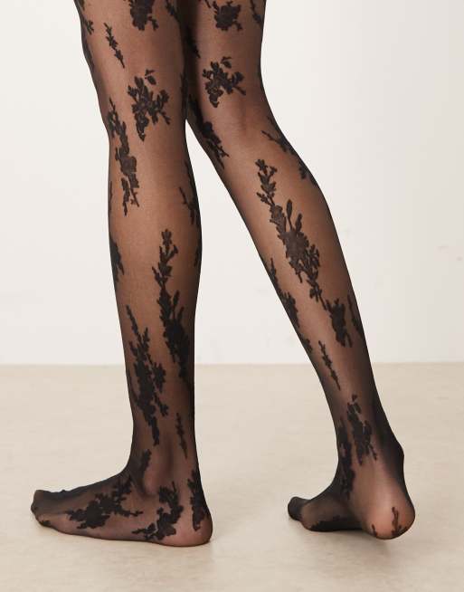 ASOS DESIGN - Panty met grote abstracte bloemen van kant in zwart, 3 van 3