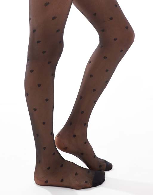 ASOS DESIGN - Panty met hartjesprint van 20 denier in zwart , 3 van 4