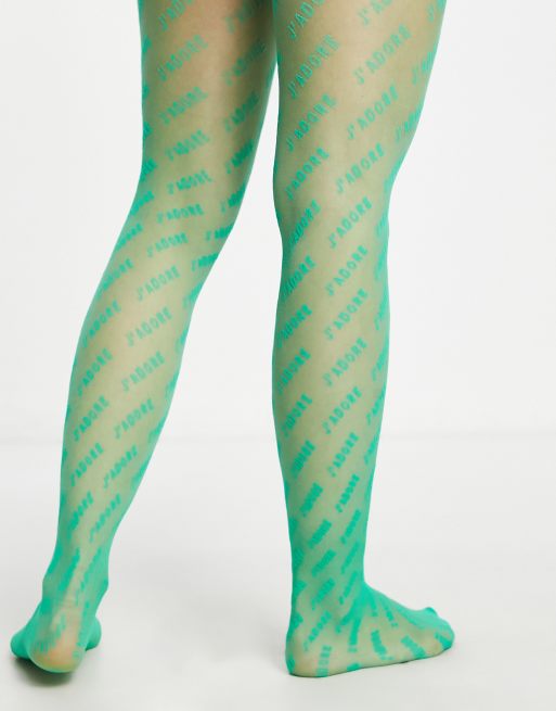 ASOS DESIGN - Panty met 'J'adore'-motief van 30 denier in groen, 2 van 4