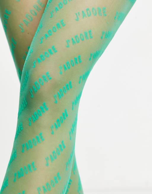 ASOS DESIGN - Panty met 'J'adore'-motief van 30 denier in groen, 3 van 4