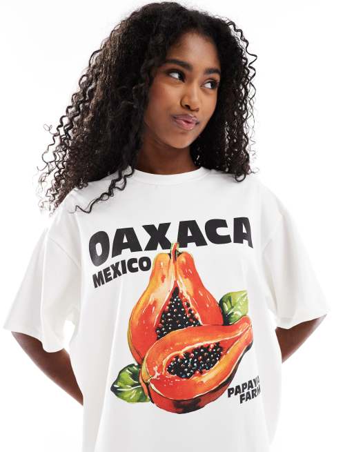 ASOS DESIGN papaya graphic t-shirt mini dress in white, 2 of 4