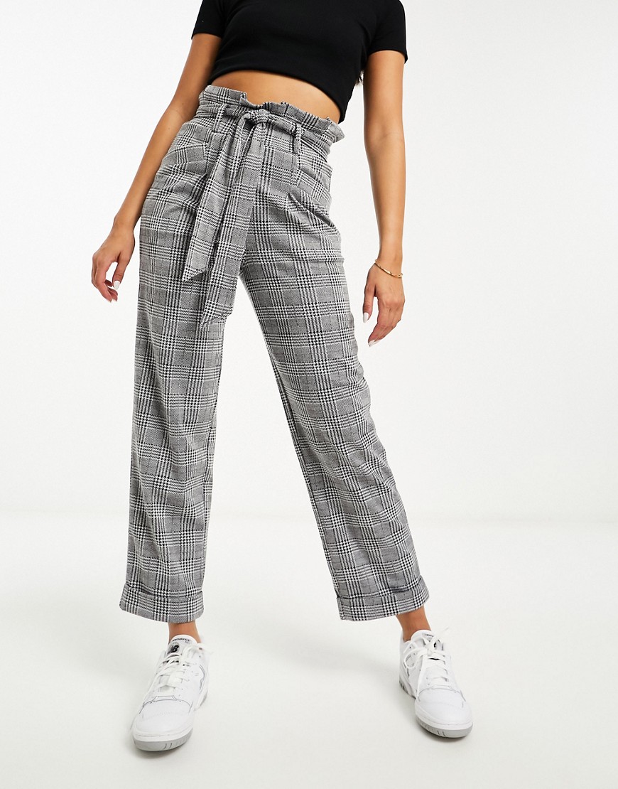 paper bag waist peg pants in prince of wales check-Multi