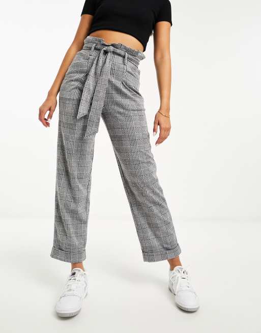 ASOS DESIGN paper bag waist peg pants in prince of wales check