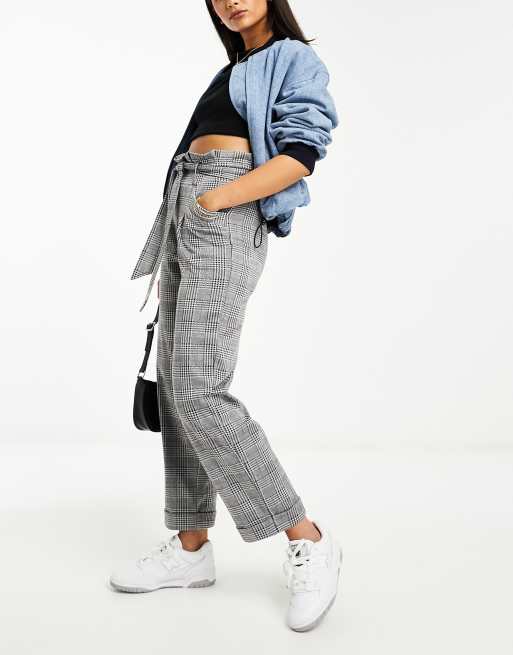 Grey check store paperbag trousers