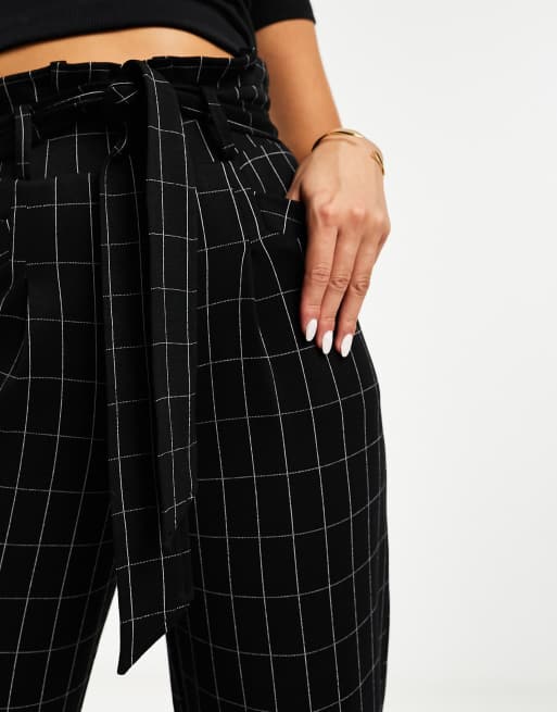 ASOS DESIGN paper bag waist peg pants in windowpane check