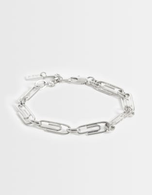 Asos Design Paper Clip Chain Bracelet In Metallic