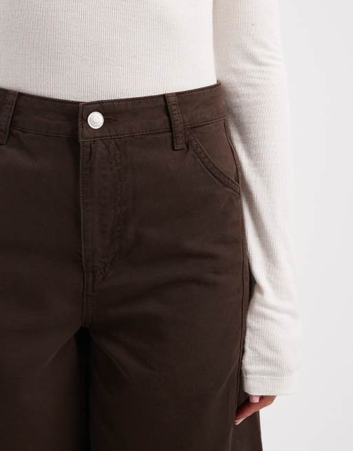 ASOS DESIGN paper touch barrel leg pants in chocolate, 2 of 5