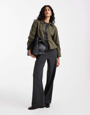 Asos Design Paper Touch Collared Jacket With Waisted Bubble Hem In Green