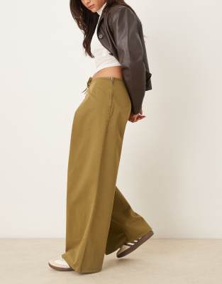 Asos Design Paper Touch Pants With Fold Over Tie Front In Brown